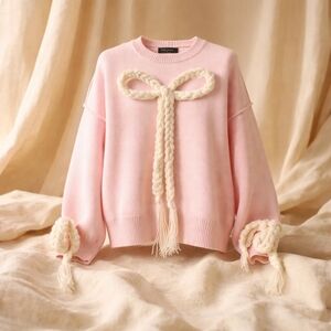 💙Pink Sweater with Rope Bow Detail